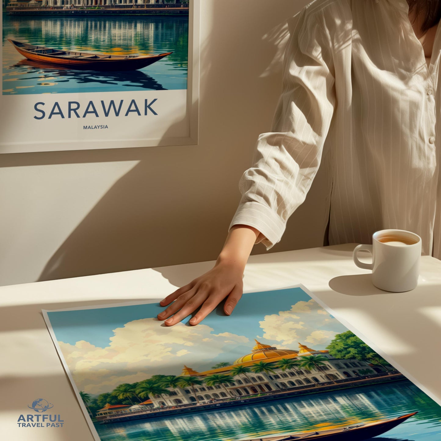 Sarawak travel poster, Malaysia wall decor, Southeast Asia art print, vintage travel art, tropical landscape, home office decor