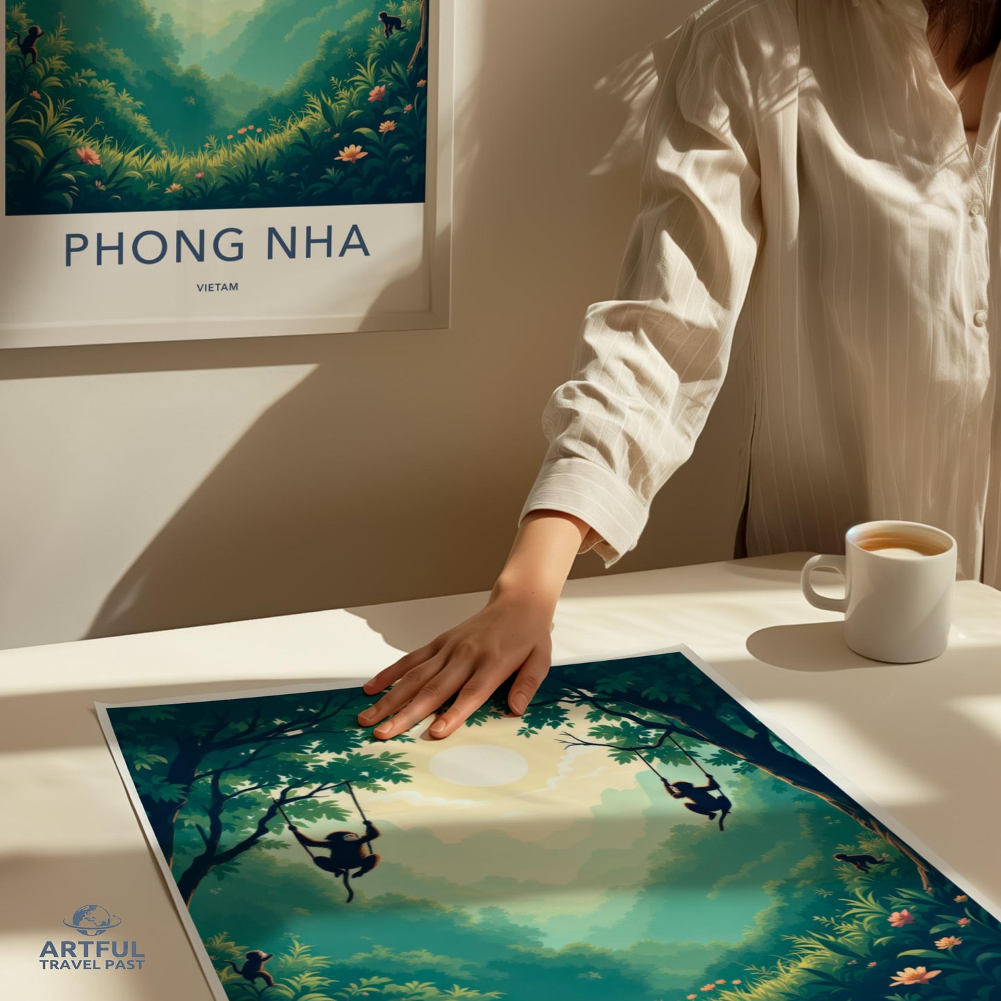 Phong Nha Vietnam travel poster, Jungle adventure wall art, Scenic nature print, Exotic landscape decor, Wild jungle illustration