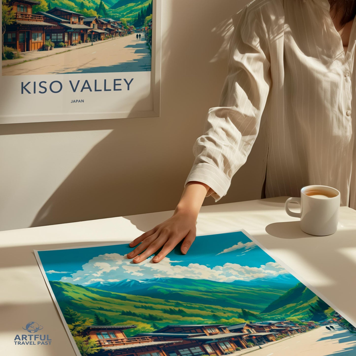 Kiso Valley Wall Art, Japanese Landscape Poster, Scenic Japan Print, Travel Decor, Mountain Village Artwork, Nature Illustration