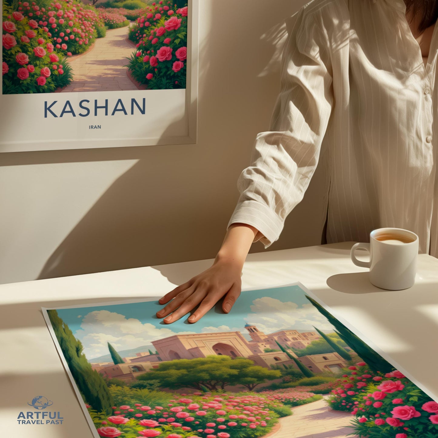 Kashan Iran travel poster, vintage style wall art, floral garden landscape print, art print for home decor, travel gift idea