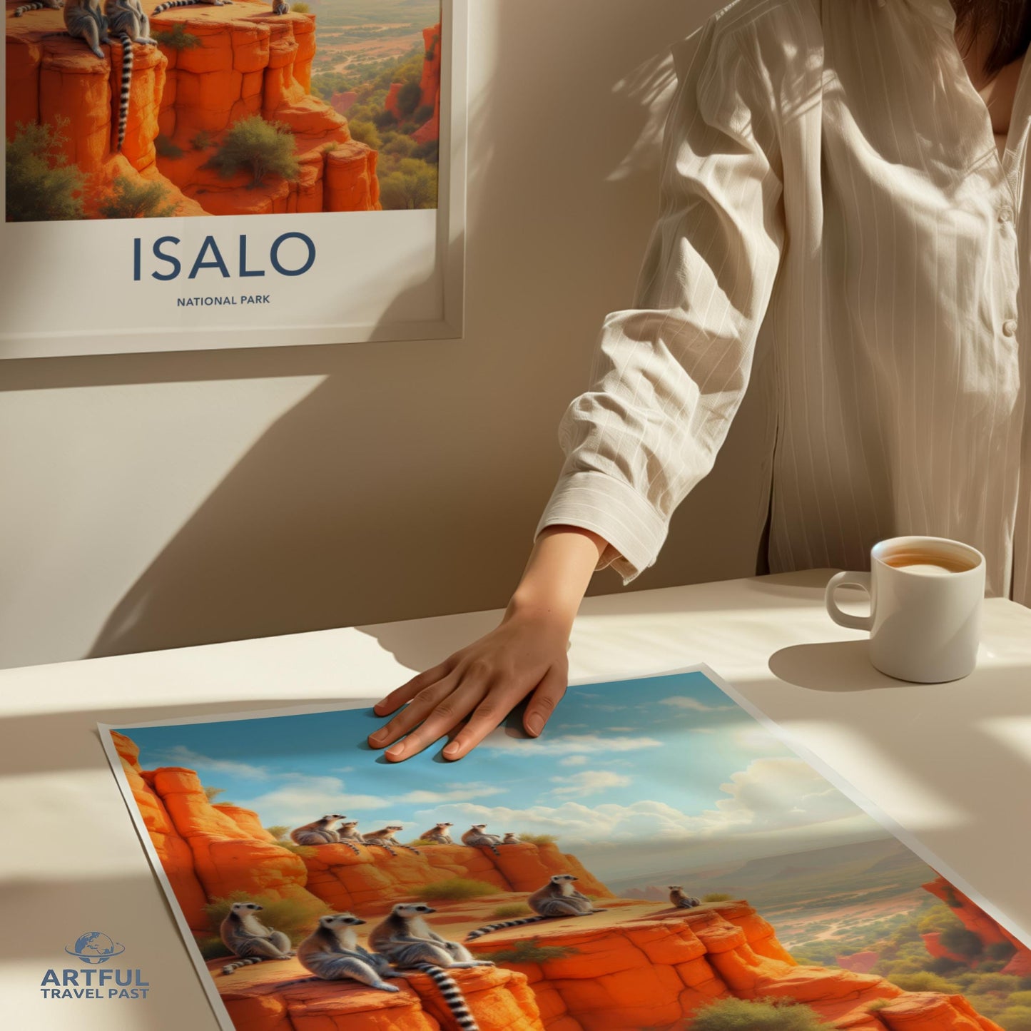 Isalo National Park Wall Art, Vintage Travel Poster, Madagascar Lemurs Print, Retro Home Decor, Nature Landscape Illustration