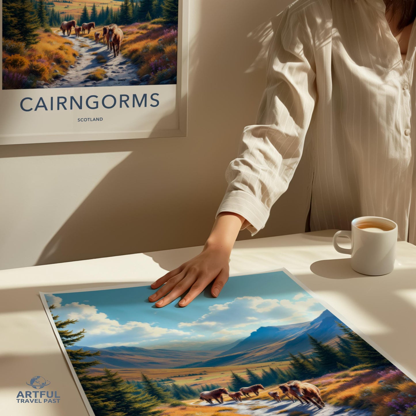 Cairngorms Scotland Art Print, Scenic Landscape Poster, Travel Wall Art Decor, Highland Cow Artwork, Scottish Nature Print