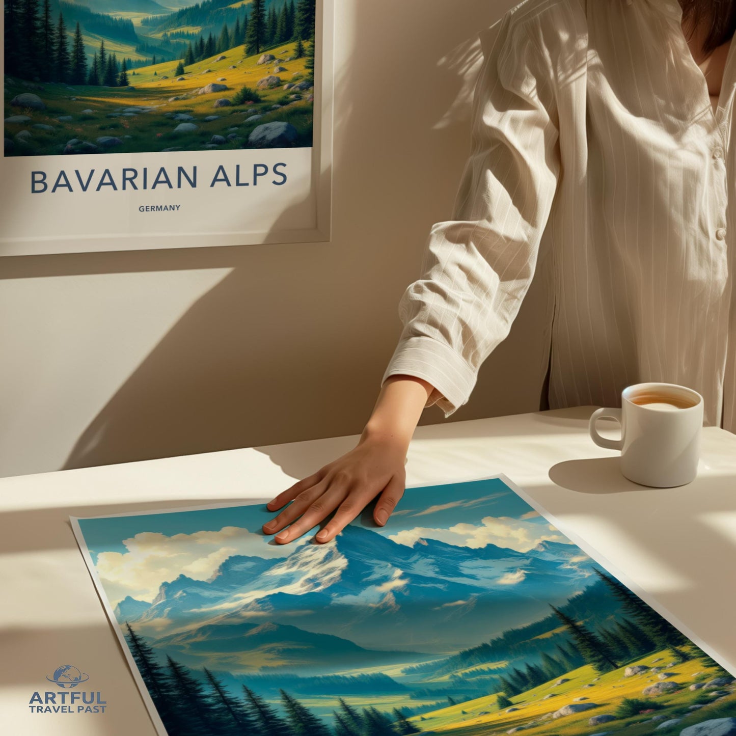 Bavarian Alps Travel Poster, Vintage Mountain Art Print, Germany Retro Wall Decor, Scenic Nature Landscape, Wanderlust Gift