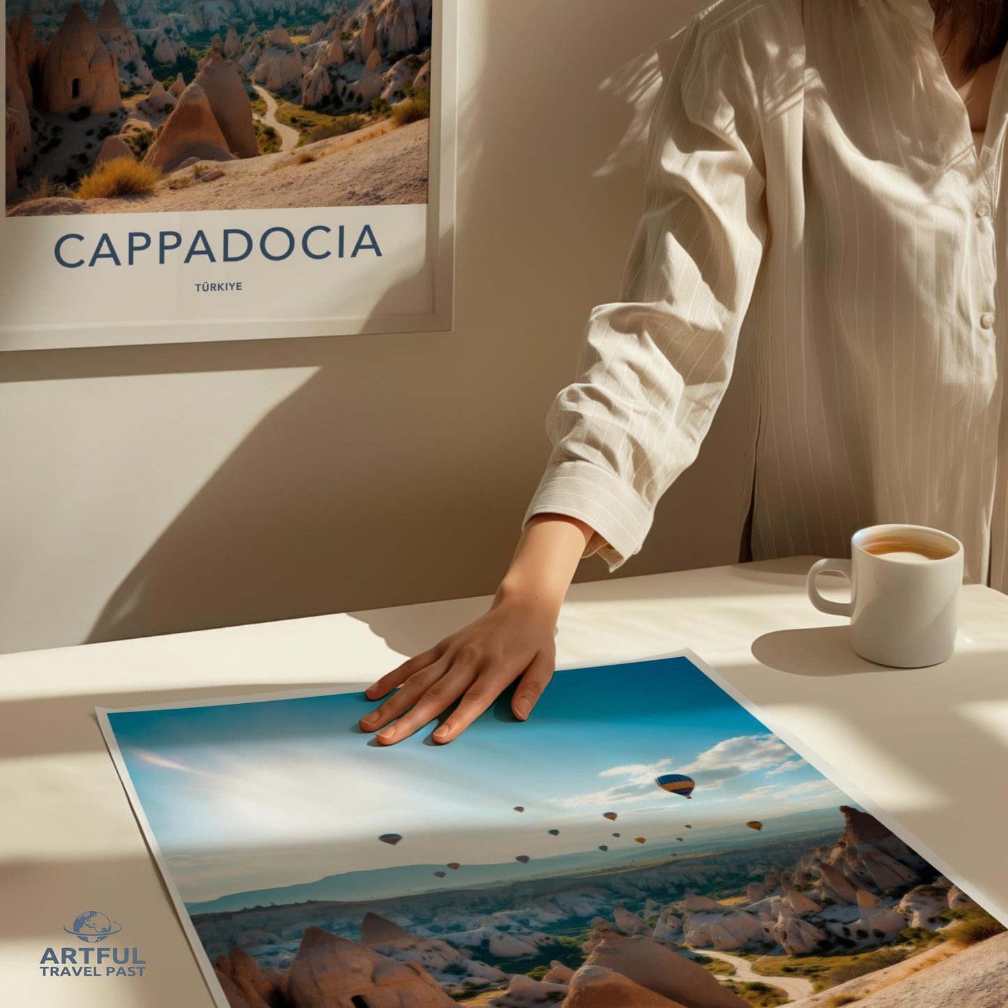 Hot Air Balloon Print Cappadocia Turkey Wall Art Travel Poster, Unique Scenic Landscape Photo for Home Decor and Gifts