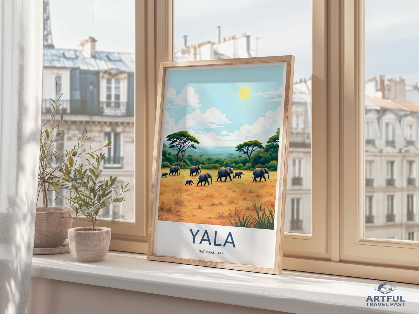 Yala National Park Art Print, Wildlife Elephant Safari Poster, Scenic Nature Wall Decor, Animal Landscape Artwork for Home
