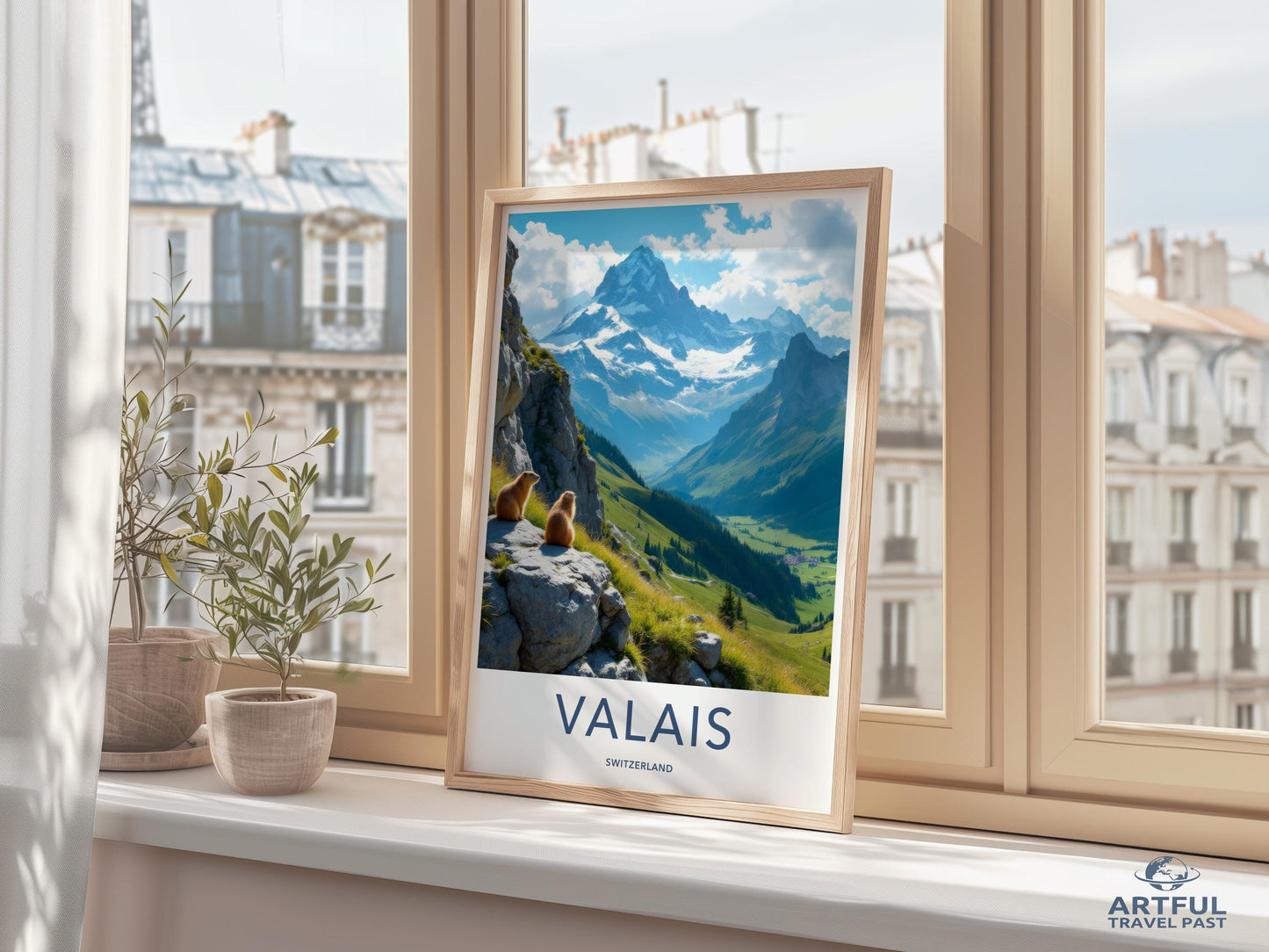 Switzerland travel poster, Valais mountain landscape print, Swiss Alps wall art, travel photography decor, gift for travelers
