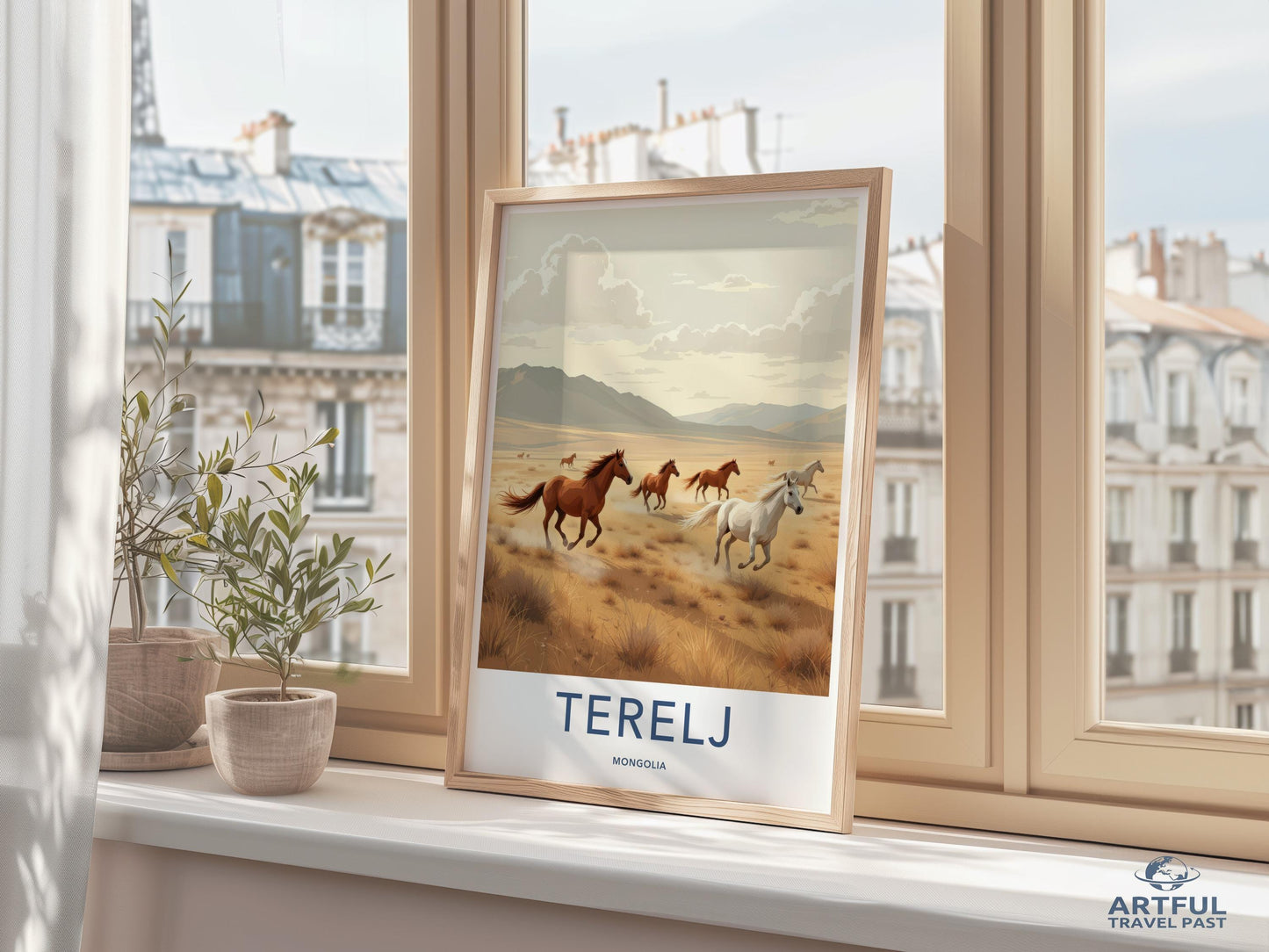 Wild Horses Art Print, Terelj Mongolia Poster, Scenic Landscape Artwork, Nature Wall Decor, Travel Photography, Mounted on Frame