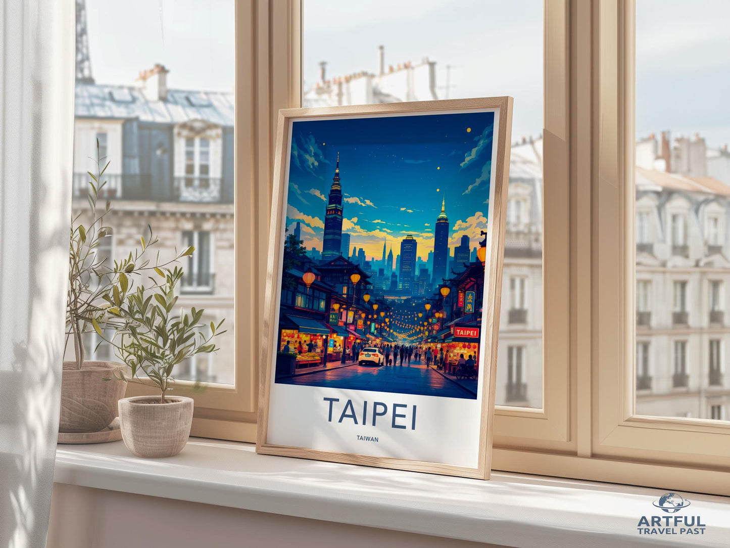 Taipei Taiwan Travel Poster, Cityscape Wall Art, Skyline Print, Night View Decor, Modern Home Decoration, Gift for Travelers