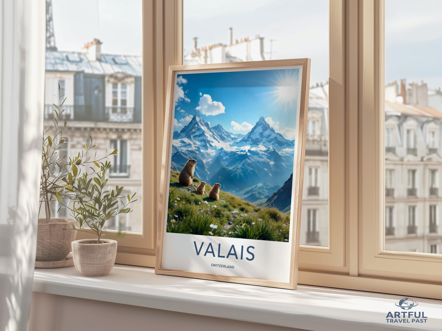 Switzerland Mountains Travel Poster Art, Scenic Mountain Print for Home Decor, Valais Nature Wall Art, Swiss Alps Landscape Artwork