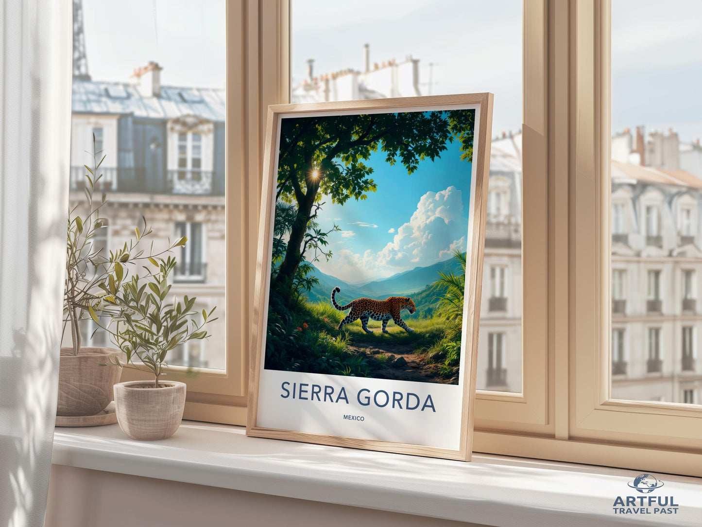 Sierra Gorda Mexico Travel Poster, Leopard Wildlife Art Print, Nature Decor for Home, Scenic Wall Art, Adventure Artwork