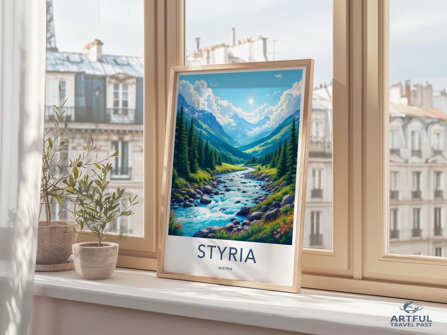 Travel Art Print Styria Austria, Landscape Wall Art, Nature Poster, Scenic Home Decor, Mountain River Artwork, Artful Travel Poster