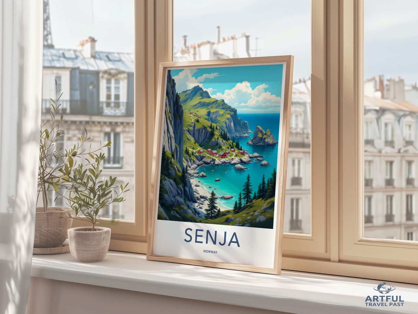 Scenic Norway Landscape Art Print, Travel Poster, Senja Coastal View, Nature Wall Decor, Ocean and Mountains, Relaxing Home Decor