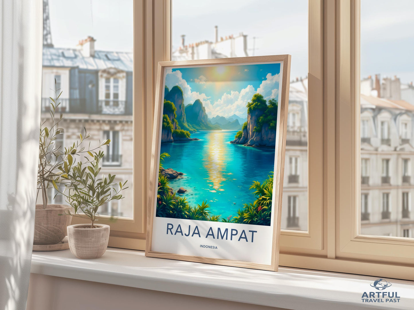 Raja Ampat Travel Poster, Indonesia Scenic Wall Art, Nature Landscape Print, Coastal Artwork for Home Decor, Tropical Paradise