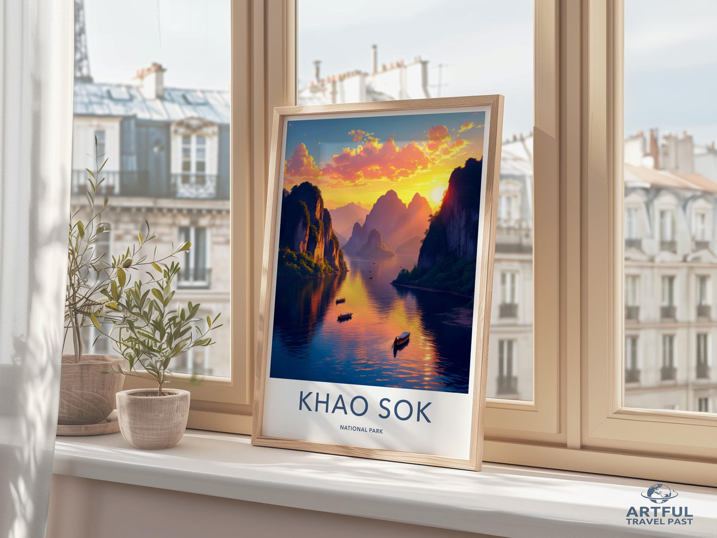 Khao Sok National Park Poster, Nature Wall Art, Scenic Landscape Print, Travel Poster, Mountain Sunrise, Wall Decor for Home