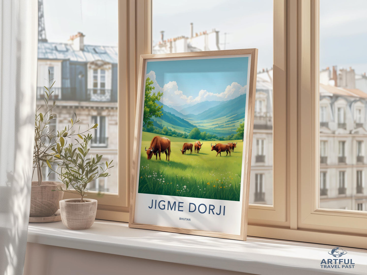 Scenic Landscape Art Print, Countryside Cows Wall Decor, Bhutan Nature Poster, Vibrant Travel Photography, Home Office Decor
