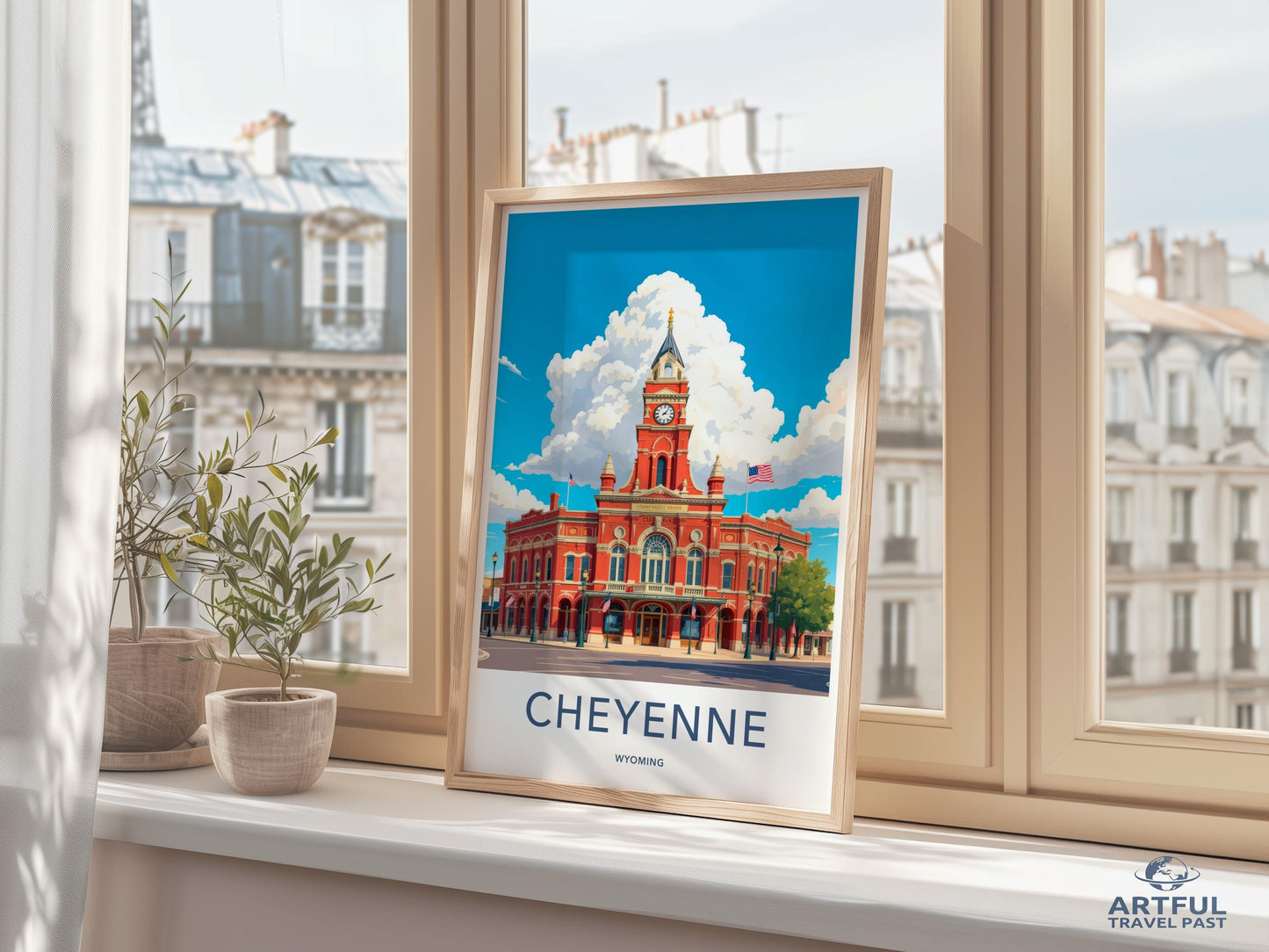Cheyenne Wyoming travel poster, colorful cityscape wall art, framed art print, home decor, gift for travelers, USA artwork