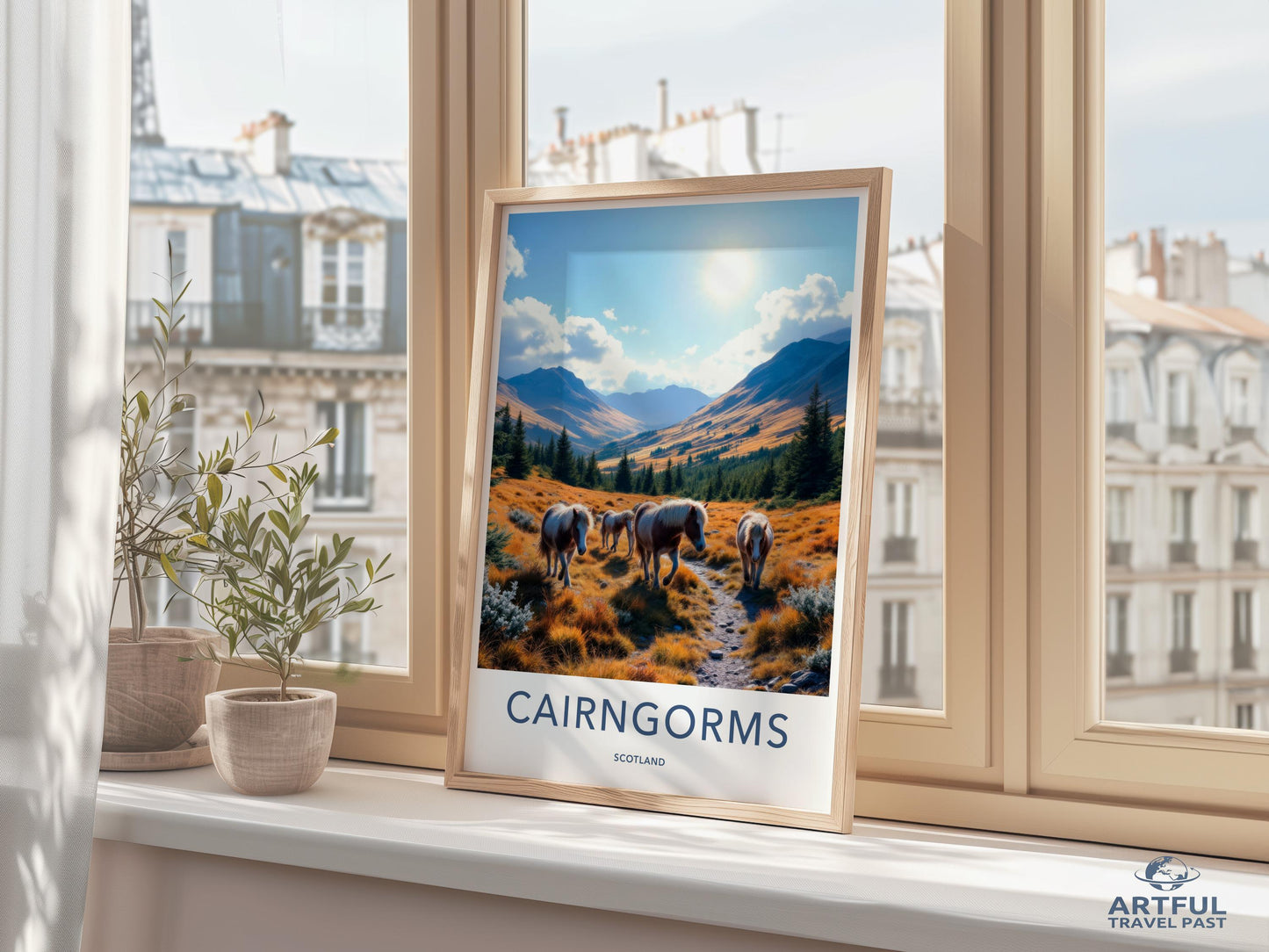 Cairngorms Scotland Travel Poster, Scenic Art Print, Highland Cows Landscape, Wall Decor for Home, Perfect Scottish Gift