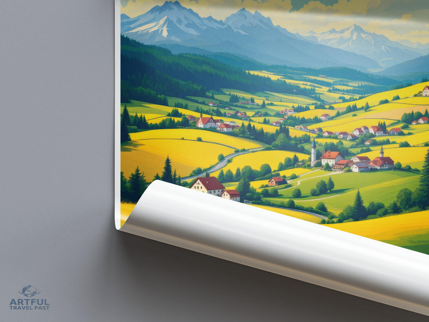 Mountain Village Landscape Wall Art, Beautiful Scenic Poster, Vibrant Countryside Print, Home Decor, Artwork, Travel Souvenir