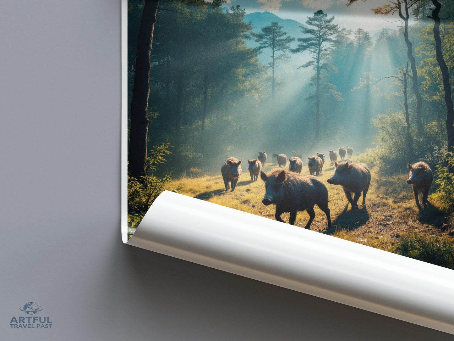 Forest Animals Wall Art, Nature Poster Print, Wild Boar Outdoor Scene, Landscape Photography Decor, Wildlife Artwork for Home