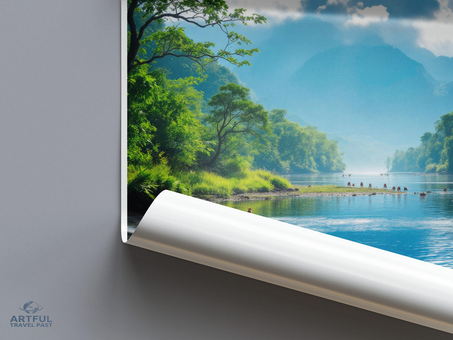 Scenic Landscape Wall Art, Nature Poster Print, Serene River View, Mountain Valley Decor, Tranquil Forest Scene, Home Office Art