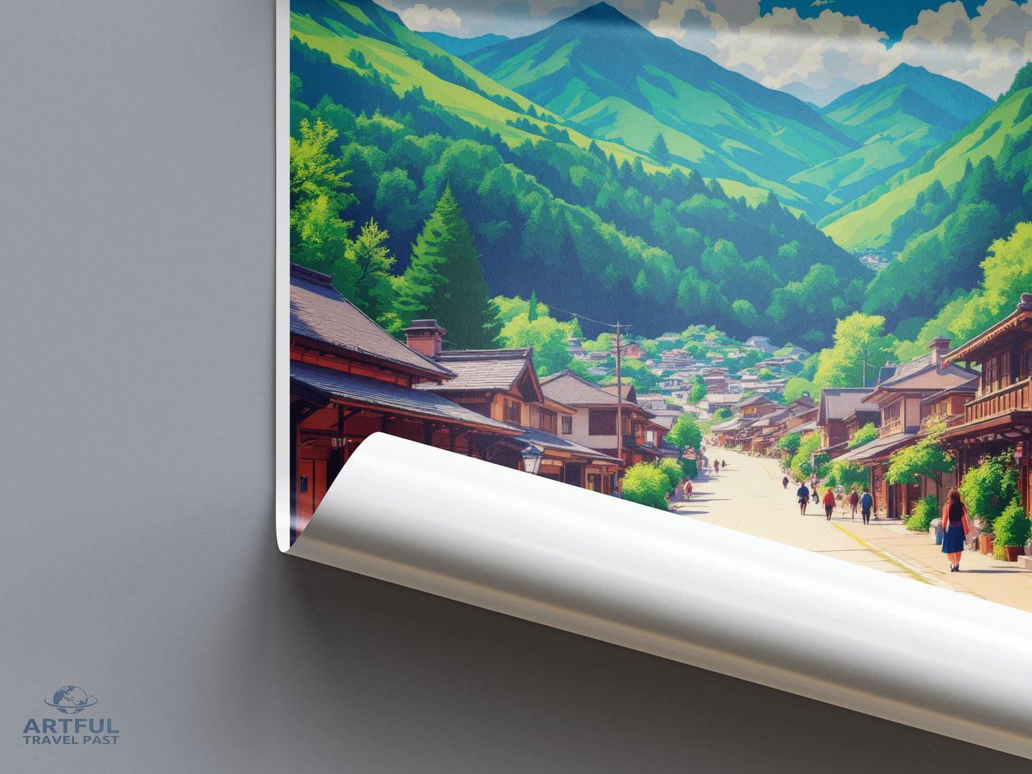 Japanese Mountain Village Poster, Scenic Landscape Print, Asian Art Wall Decor, Countryside Scenery, Travel Art Poster
