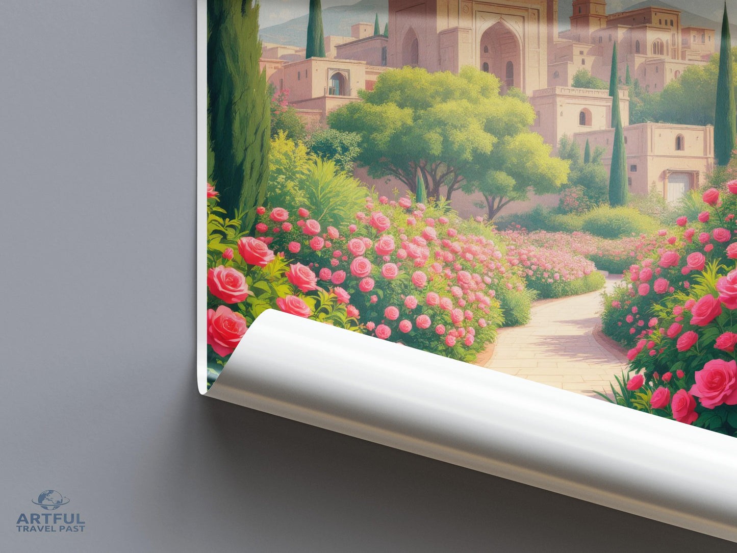 Castle Garden Landscape Poster, Scenic Wall Art Print, Home Decor Artwork, Nature Illustration, Fantasy Castle Print