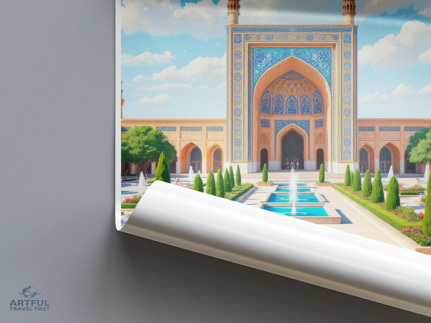 Islamic architecture art print, Middle Eastern palace wall decor, Historic building poster, Colorful cultural artwork, Artful Travel Past