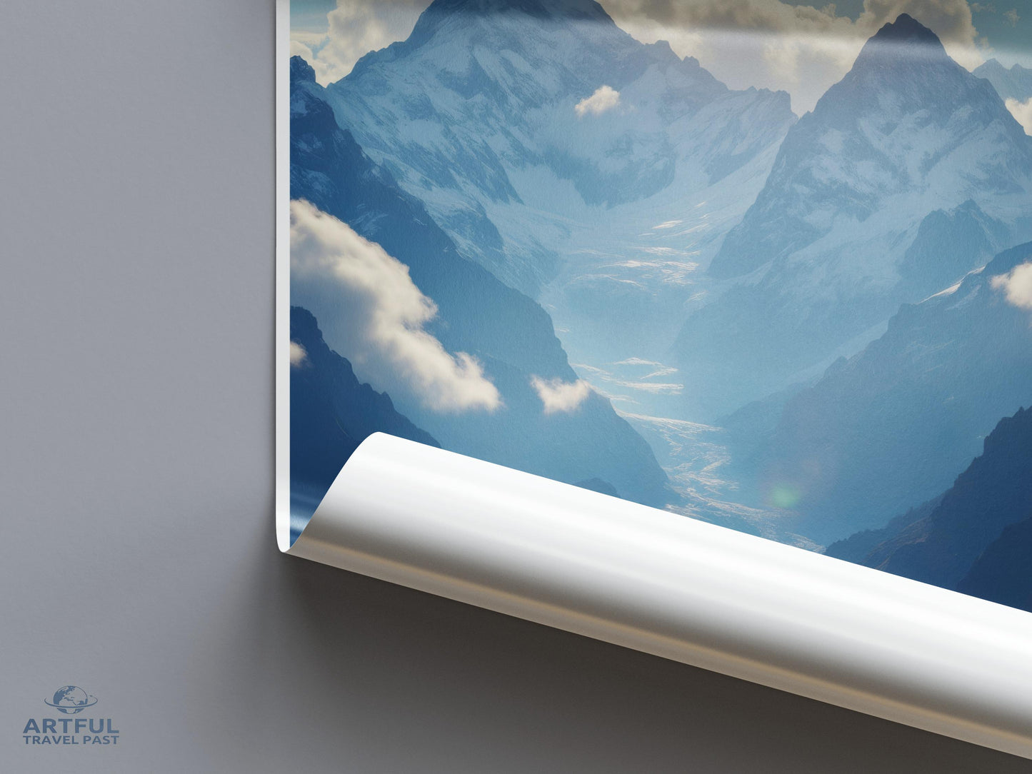Mountain landscape wall art, Nature scenery print, Travel poster decor, Scenic photography poster, Blue sky mountain artwork