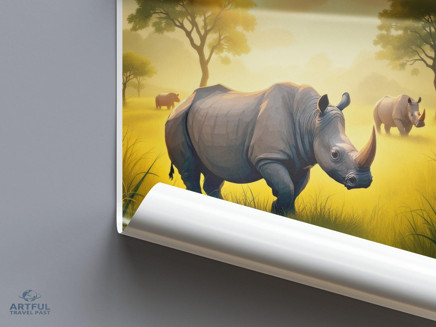 Rhino Art Print, Wildlife Wall Decor, Nature Poster, Safari Animal Illustration, African Wildlife Print, Home Decor, Gift for Wildlife