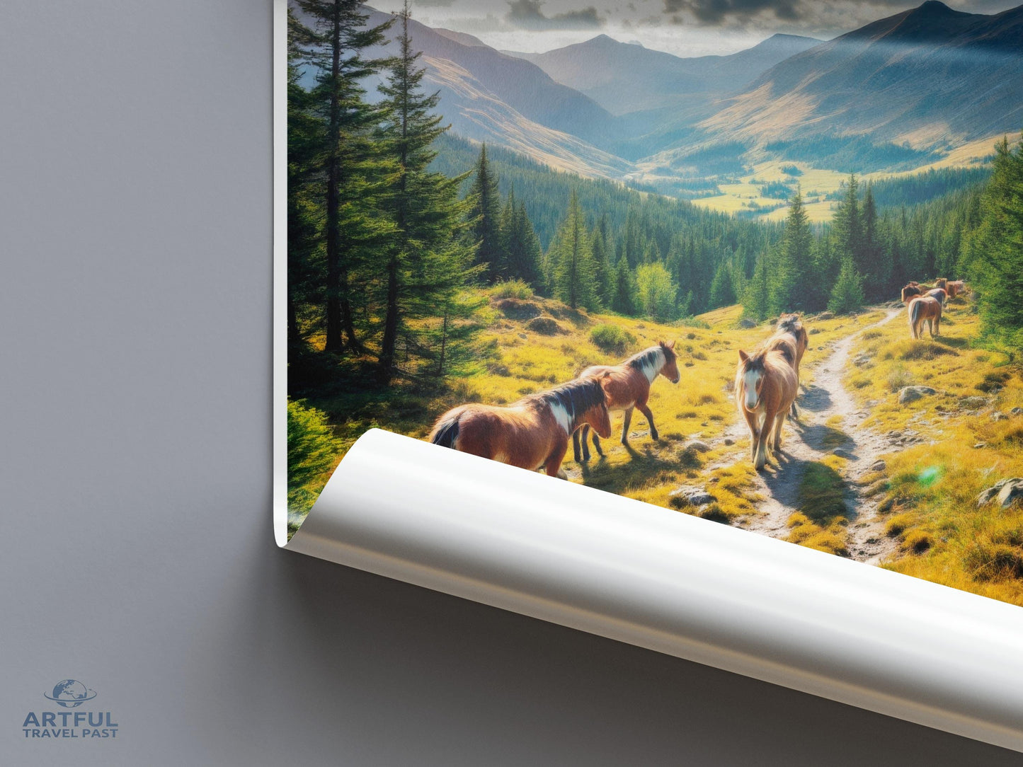 Scenic Mountain Valley with Horses Wall Art, Nature Landscape Photography Poster, Beautiful Scenic View, Inspirational Wall Decor