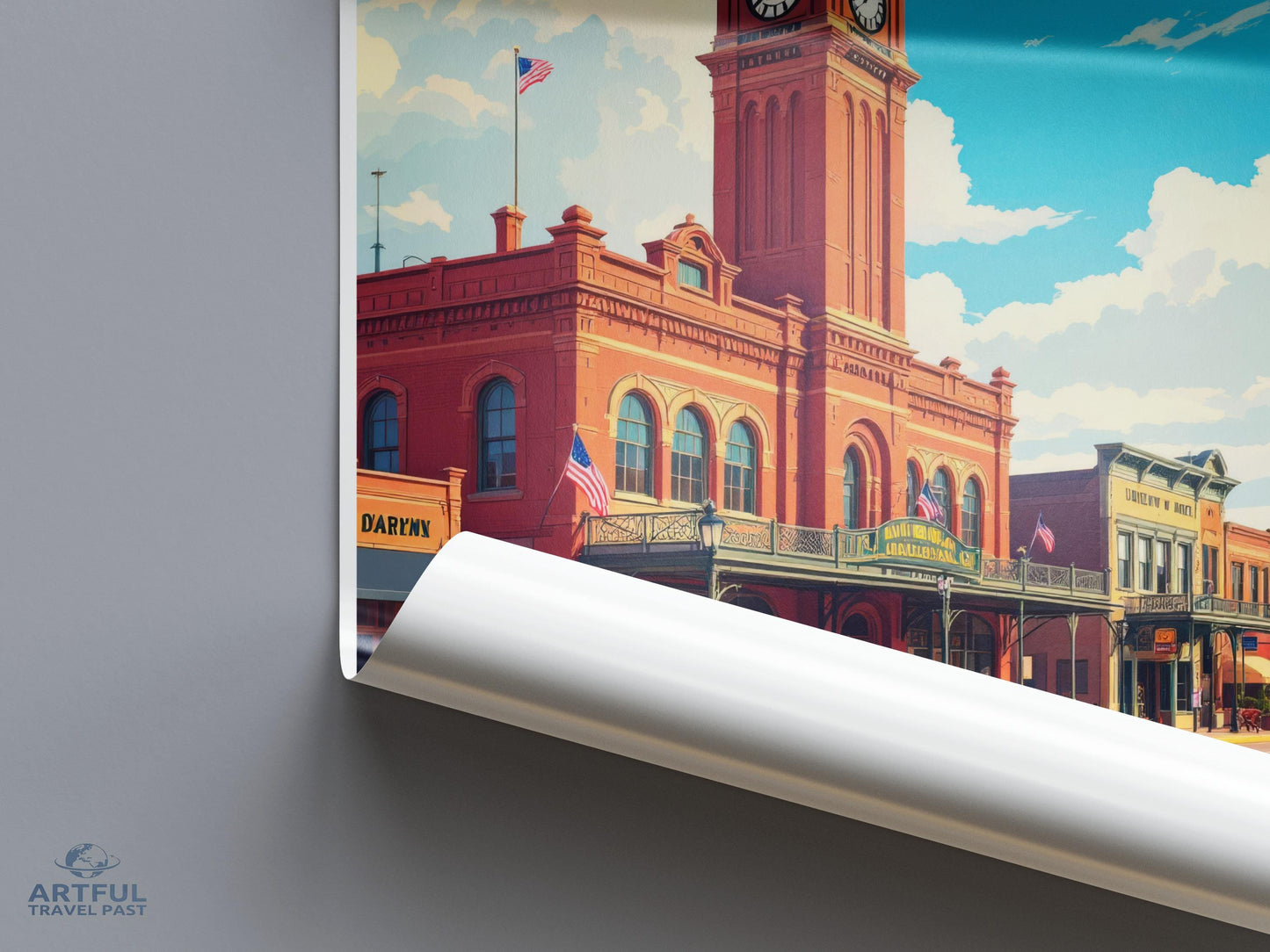 Vintage Wall Art, Colorado Street Scene Poster, Red Brick Building Print, Travel Souvenir, American Landmark Decor, Cityscape Artwork