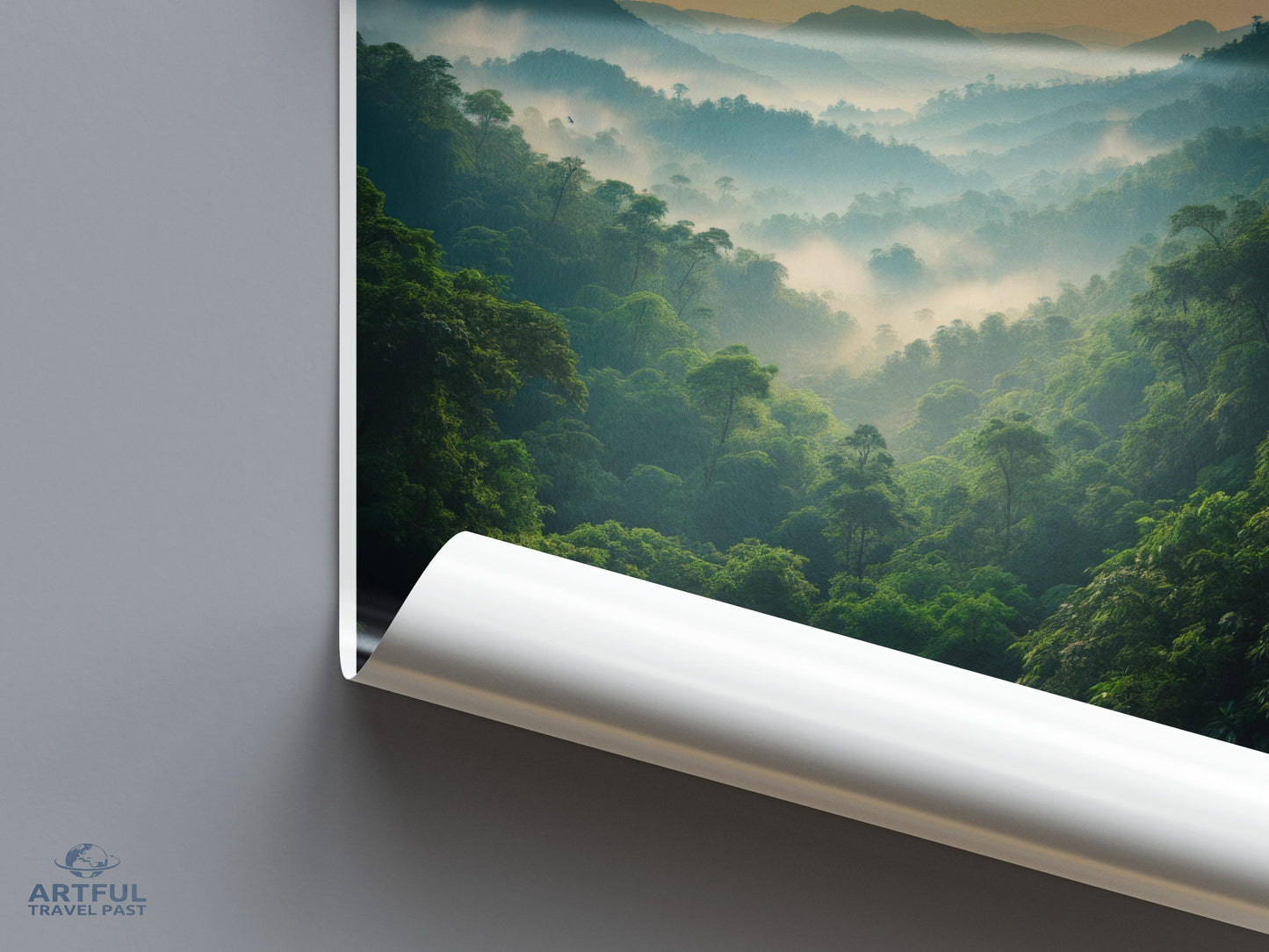Misty Forest Landscape Wall Art, Nature Scenic Poster, Green Mountain View Print, Tranquil Wilderness Decor, Large Canvas Photography