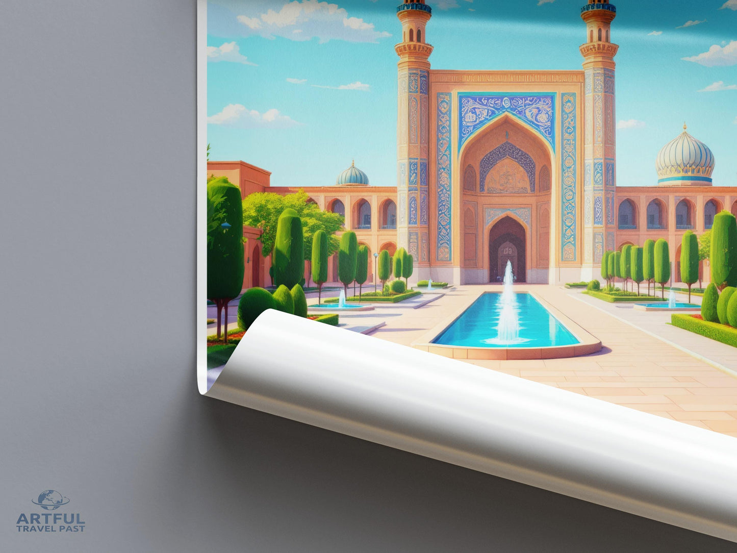 Wall art of scenic palace, Blue sky canvas print Decor for living room and bedroom, Vibrant architecture poster, Mural for home