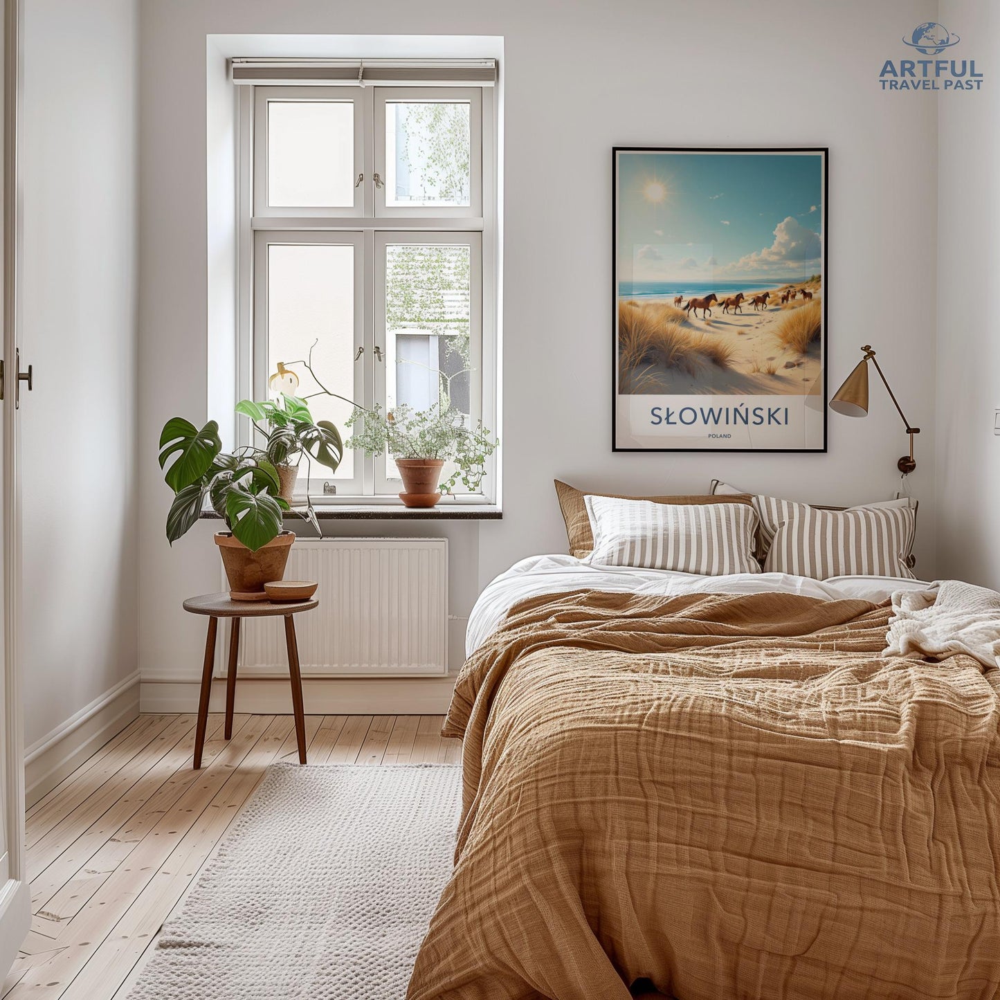 Bedside Table Decor, Bedroom Wall Art, Serene Beach Poster, Modern Minimalist Bedroom, Cozy Plant Decor, Urban Oasis Home Decor