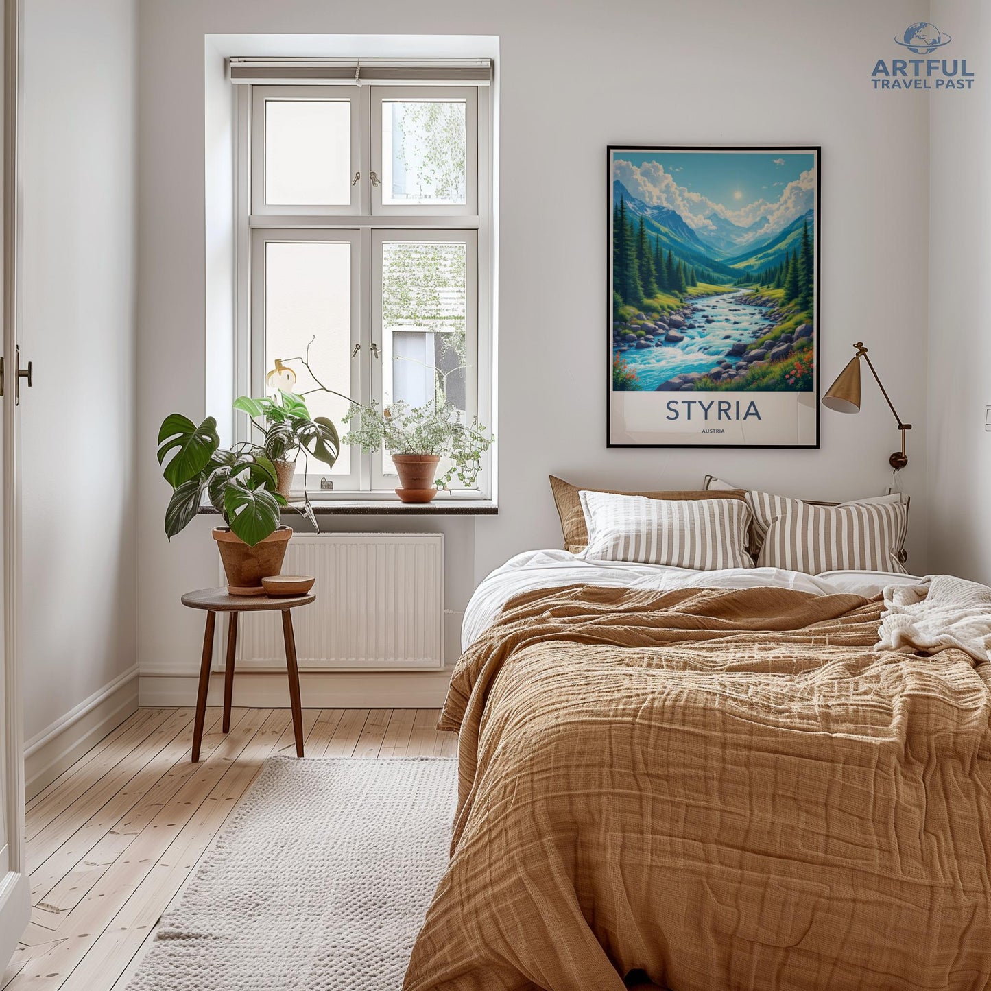 Styria travel poster, mountain landscape wall art, scenic nature print, bedroom decor, vintage travel artwork, modern home decor