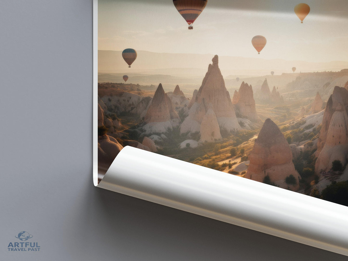 Hot Air Balloons Over Rocky Landscape Wall Art, Hot Air Balloon Photograph Print, Colorful Ballooning Artwork, Scenic Nature Poster