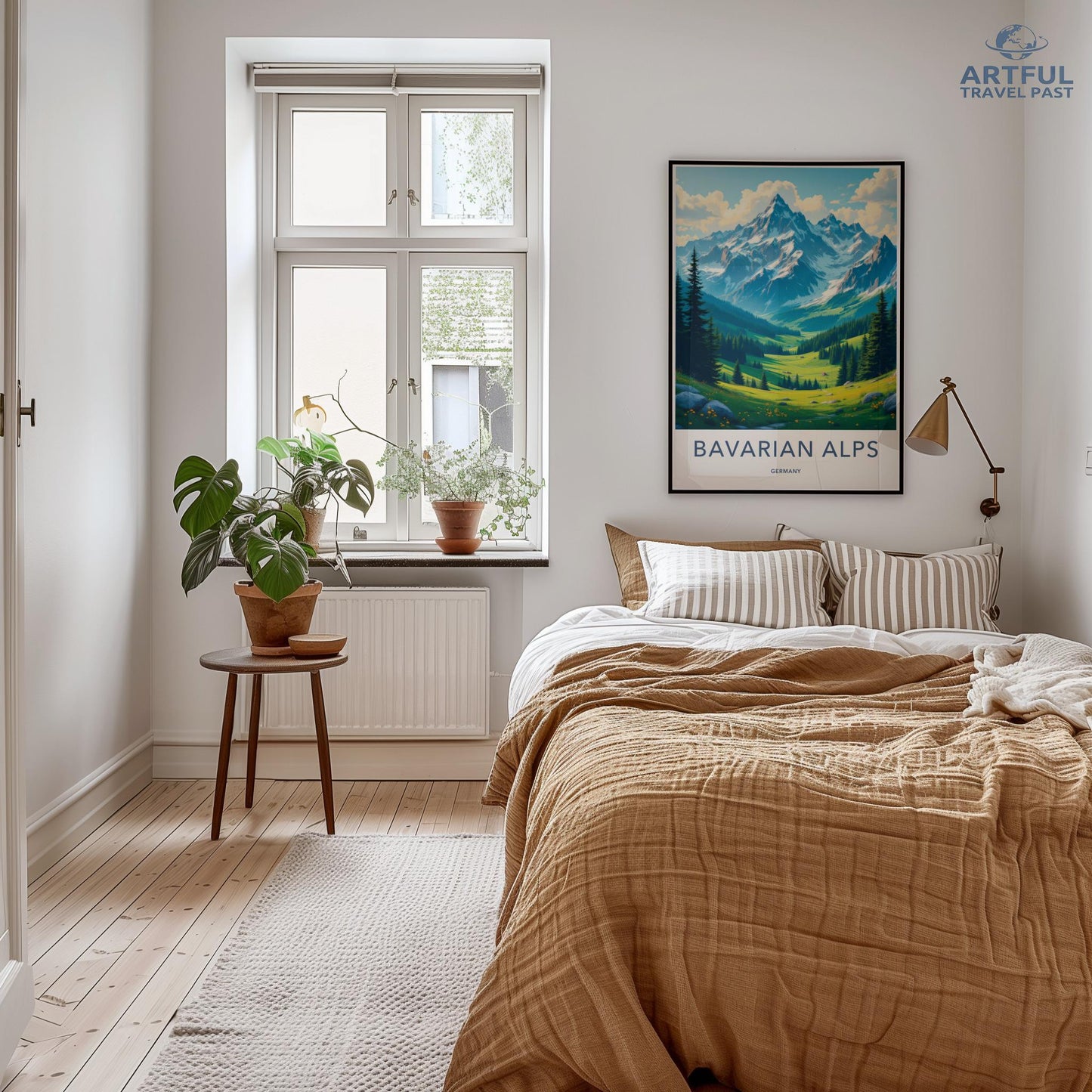 Bavarian Alps Travel Poster, Mountain Landscape Wall Art, Nature Scenic Print, Vintage Style Home Decor, Gift for Nature Lovers