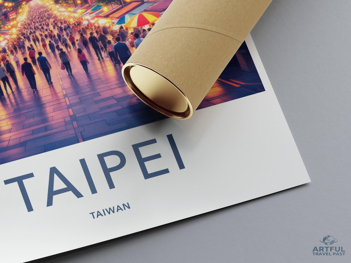Taipei Taiwan Cityscape Poster, Travel Wall Art Print, Colorful Night Market Scene, Modern Home Decor, Office Wall Picture