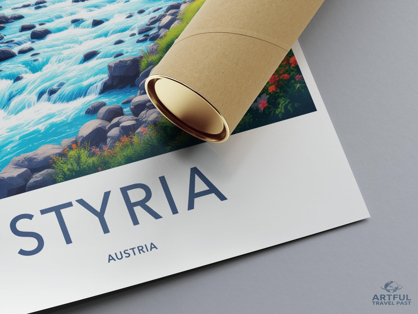 Styria Austria Travel Poster, Scenic Nature Art Print, Wall Decor, Illustration Landscape, Home Office Decor, Colorful Artwork
