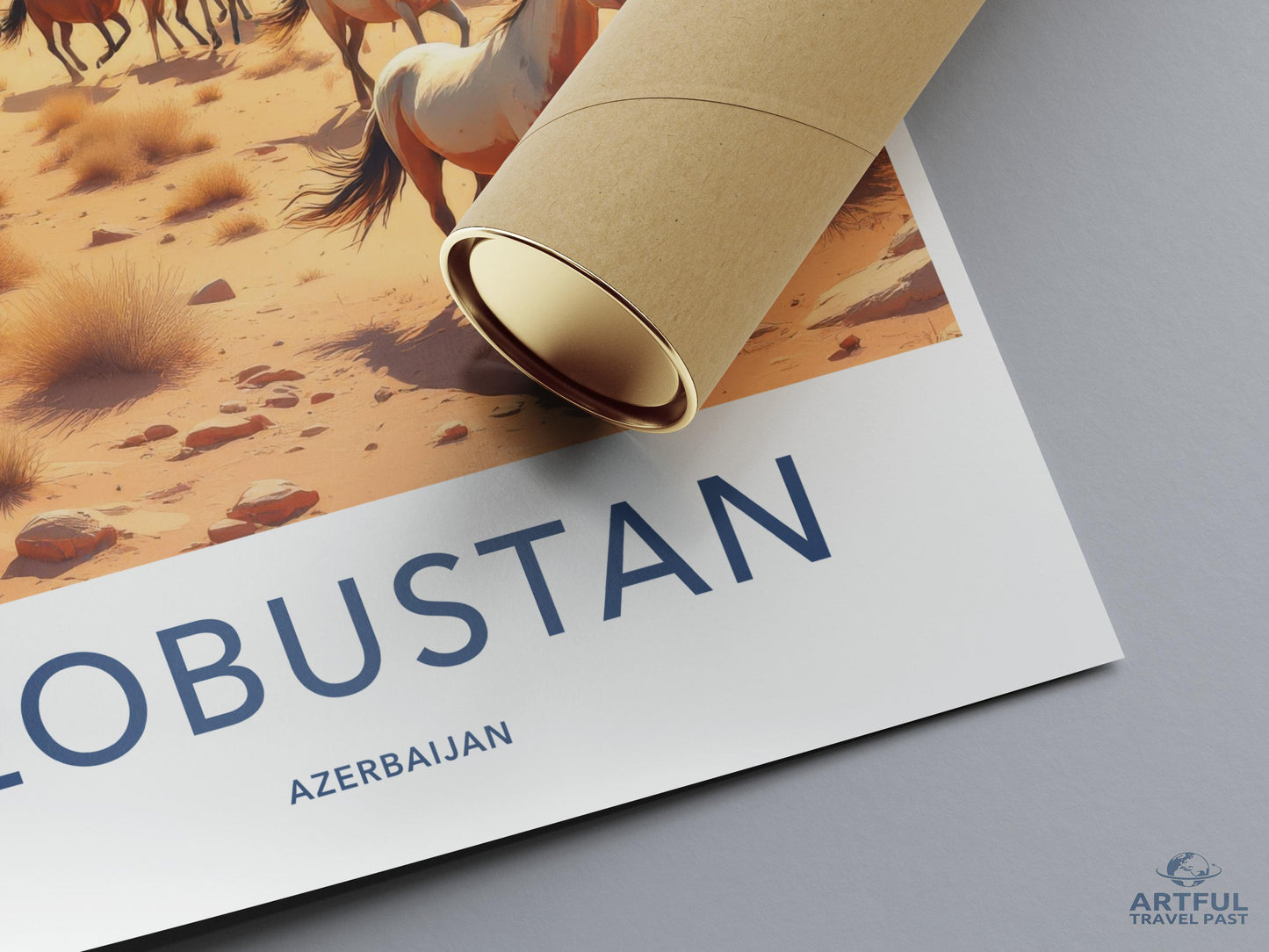 Vintage Gobustan Travel Poster, Retro Azerbaijan Wall Art, Scenic Landscape Print for Home Decor, Artistic Travel Poster