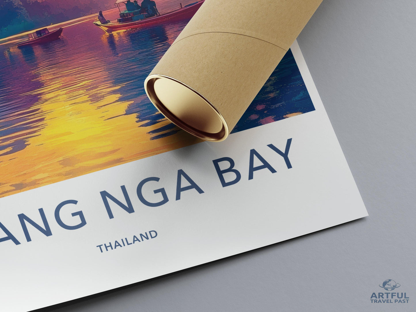 Phang Nga Bay Thailand travel poster, vintage style wall art, coastal decor, tropical destination print, sunset landscape decor