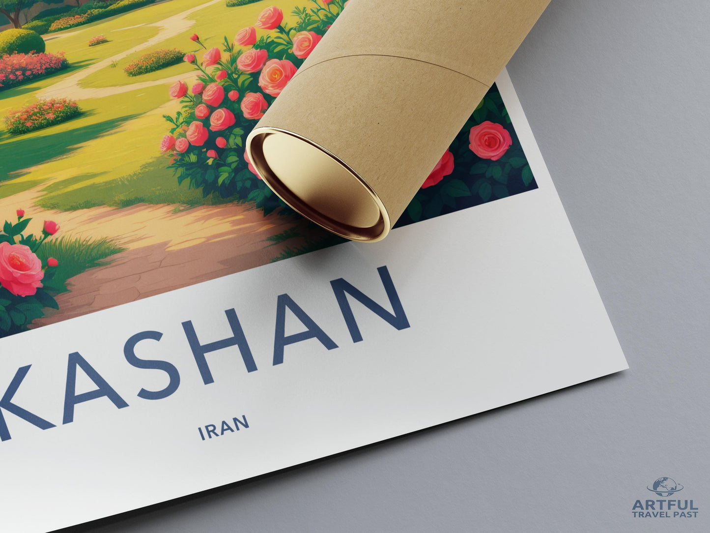 Kashan Iran Travel Poster, Vintage Style Wall Art, Colorful Floral Path Print, Home Decor, Artful Travel Past, Art Print