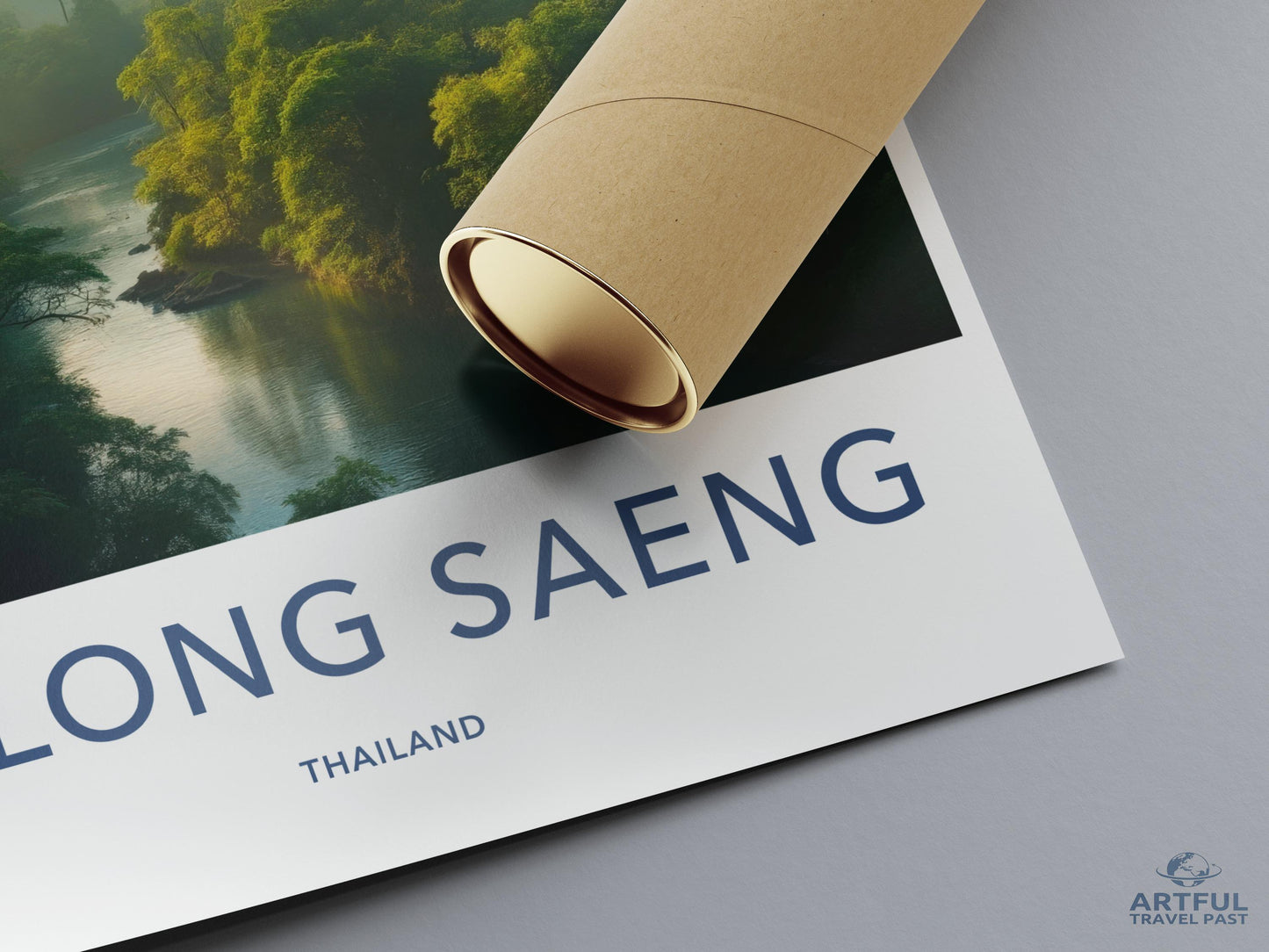Thailand travel poster, Long Saeng scenic view print, nature landscape wall art, vintage style travel decor, adventure artwork