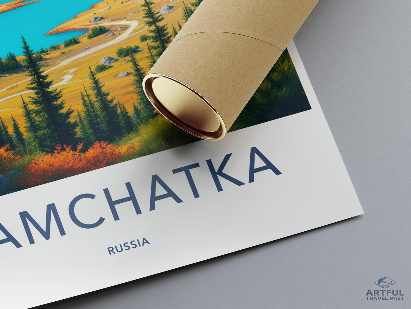 Kamchatka travel poster, Russia landscape print, vibrant nature wall art, scenic decor, vintage style travel illustration
