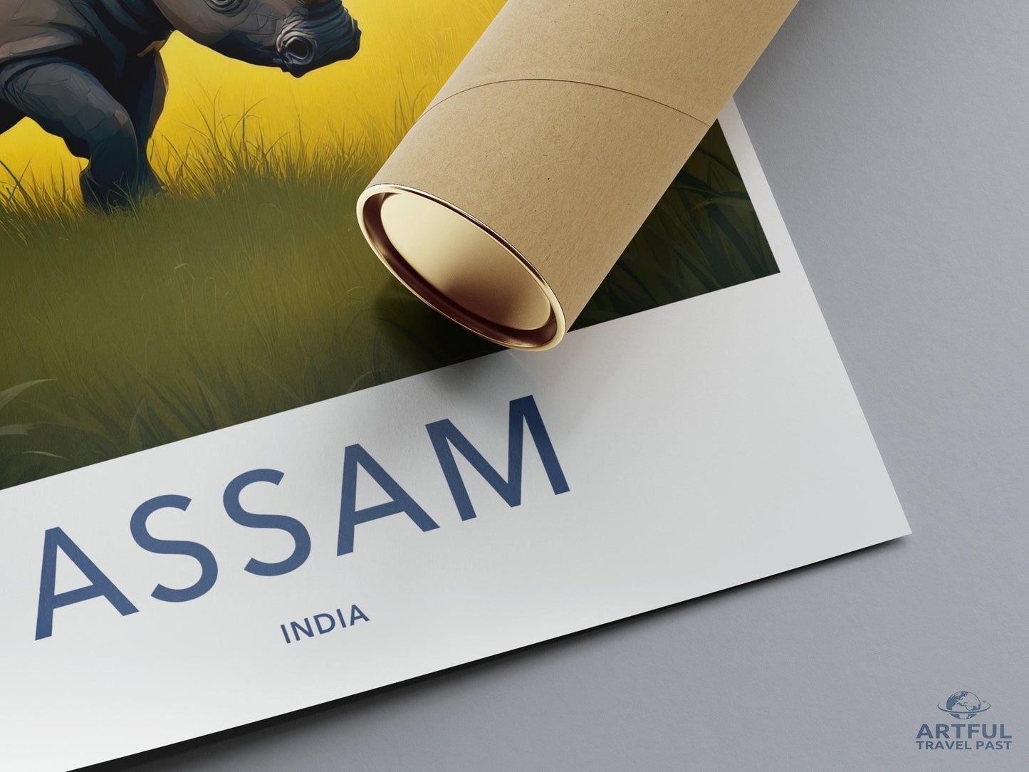 Assam India Travel Poster, Wildlife Print, Artful Travel Past Poster, Decorative Wall Art, Nature Inspired, Elephant Illustration