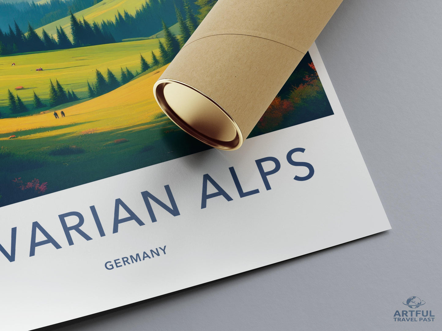 Bavarian Alps Travel Poster, Vintage Landscape Art Print, Wall Decor, Germany Illustration, Retro Mountain Artwork, Home Decoration