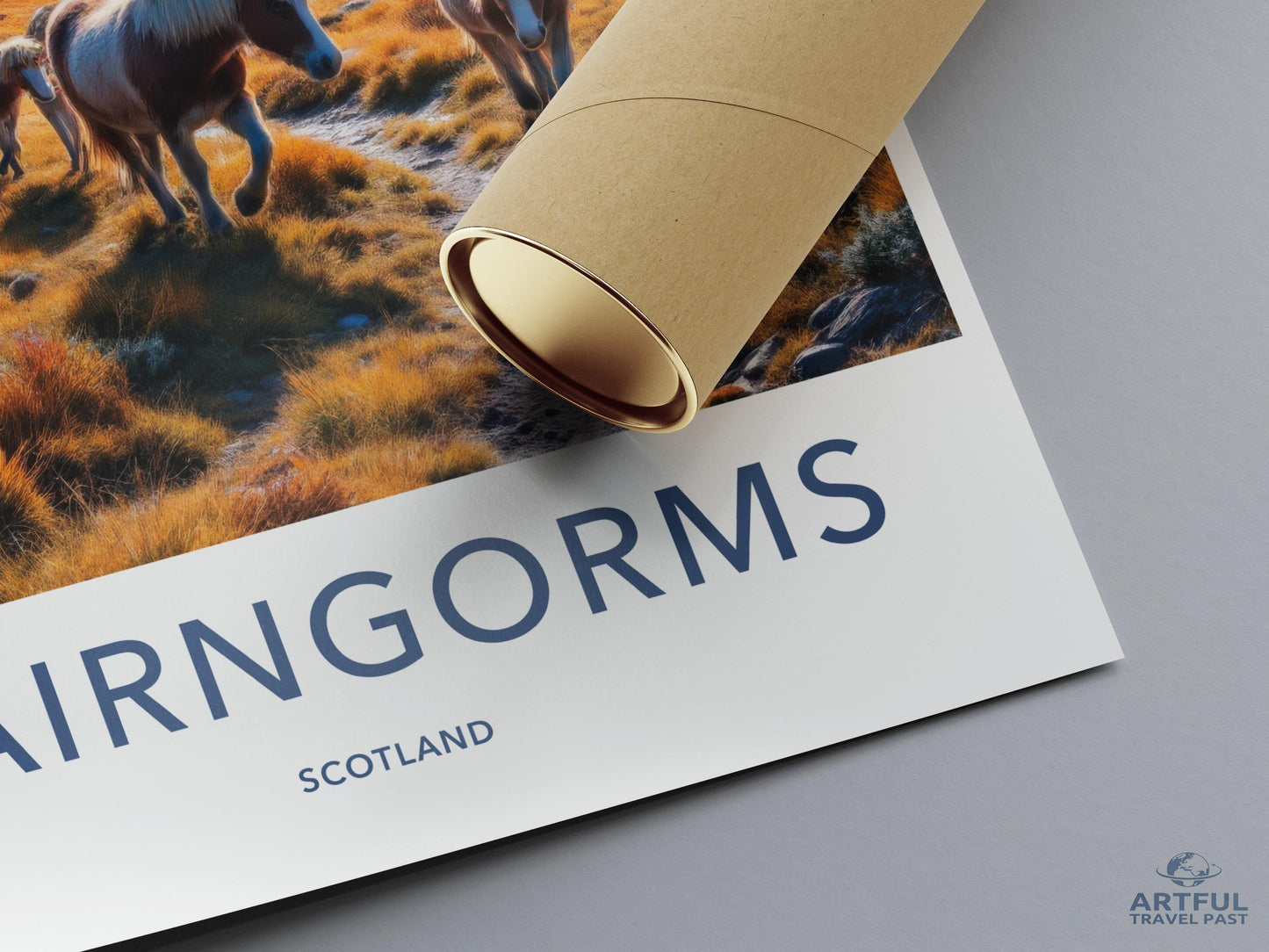 Cairngorms Scotland travel poster, vintage style wall art, nature scenery print, home decor, landscape photography, gift for travelers