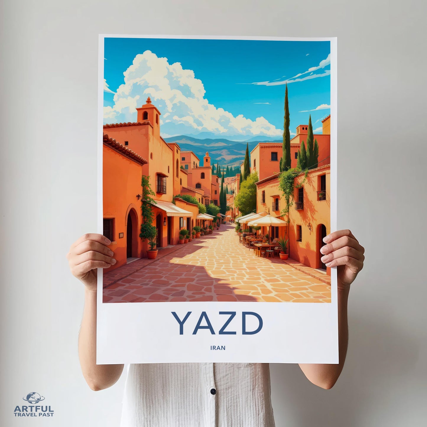 Yazd Street Iran Poster, Colorful Cityscape Wall Art, Vibrant Middle Eastern Print, Travel Destination Decor, Persian Architecture Artwork