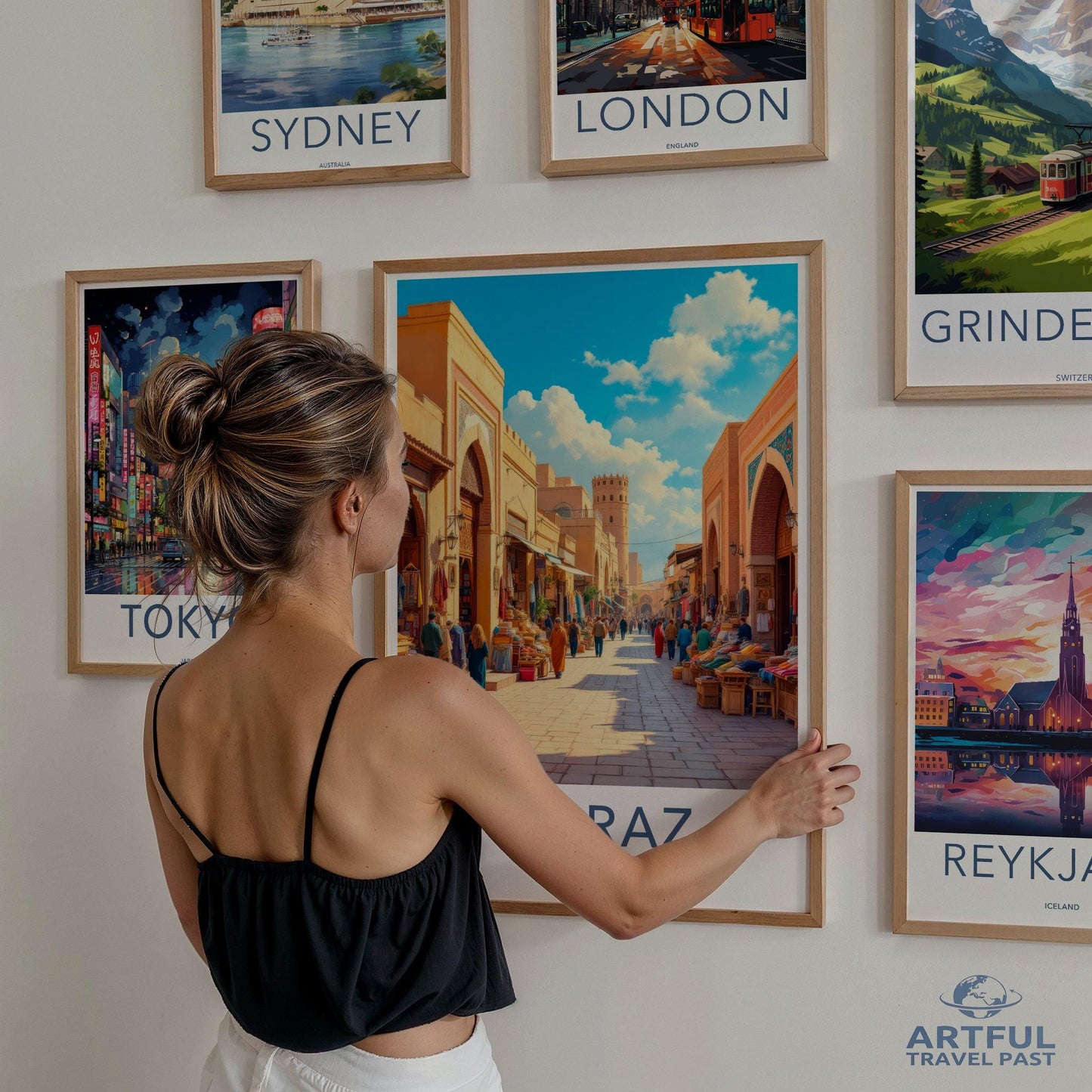 Travel destination wall art prints, city posters set, vintage landscape decoration, home or office decor, gallery wall print