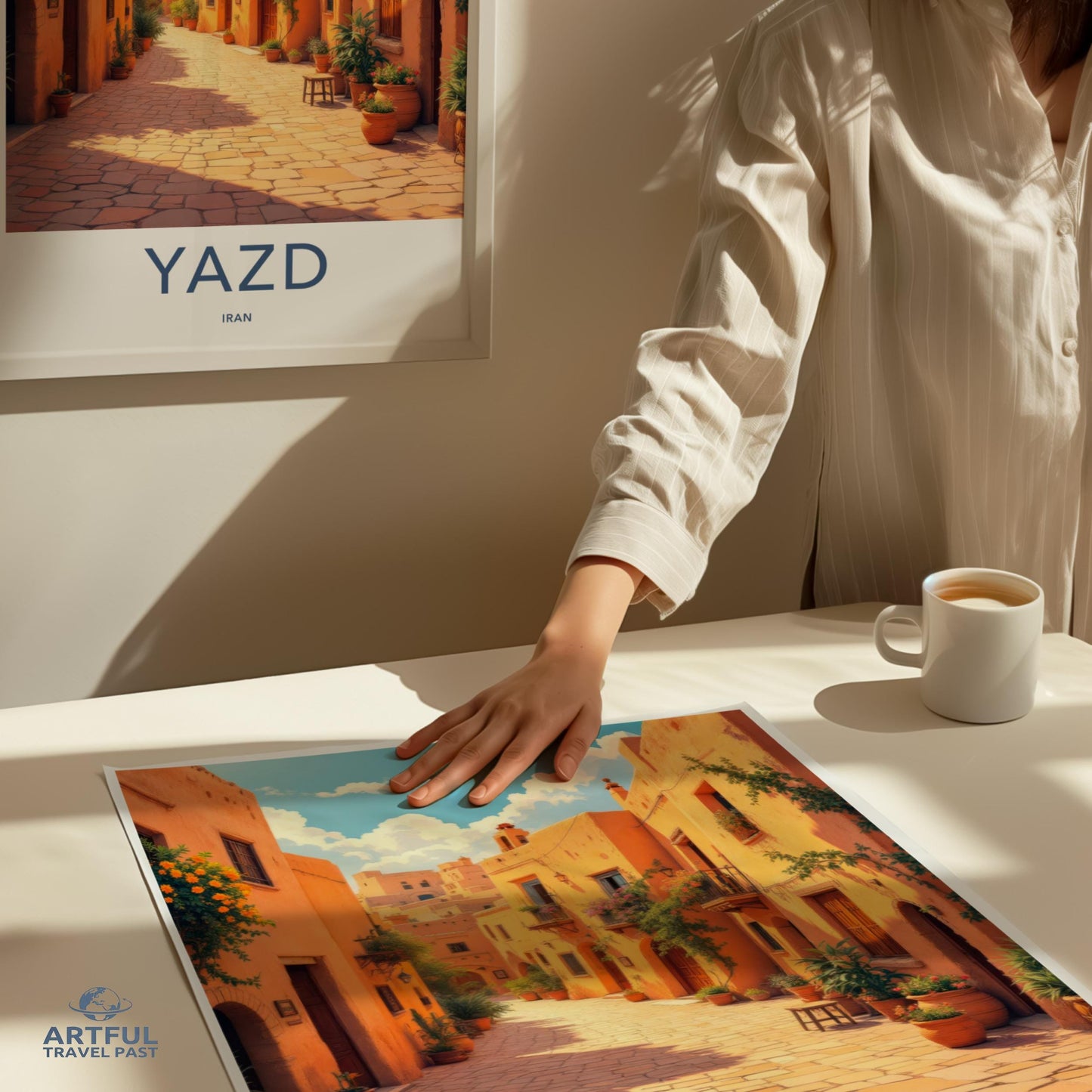 Yazd Travel Poster, Vintage Iran Travel Art, Colorful Middle Eastern City Wall Decor, Artful Historic Cityscape Print
